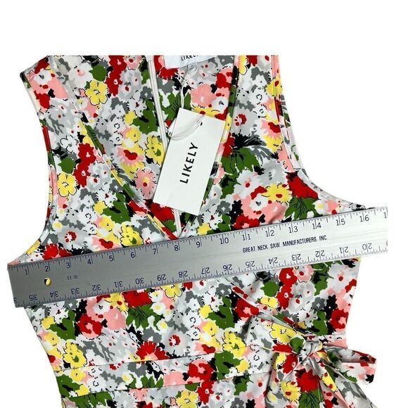 Likely Vera Faux Wrap Dress Coquette Ruffle Hem Floral Print Ivory Red Size‎ 0 - Picture 6 of 12